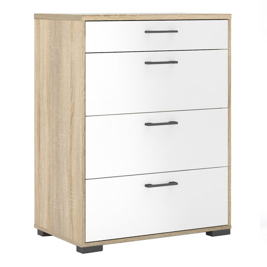 Chest of 4 Drawers in Oak with White High Gloss
