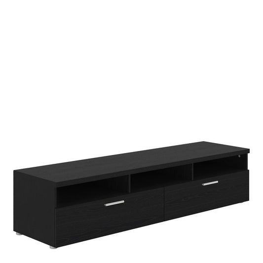 TV Unit 2 Drawers 3 Shelves in Black Woodgrain