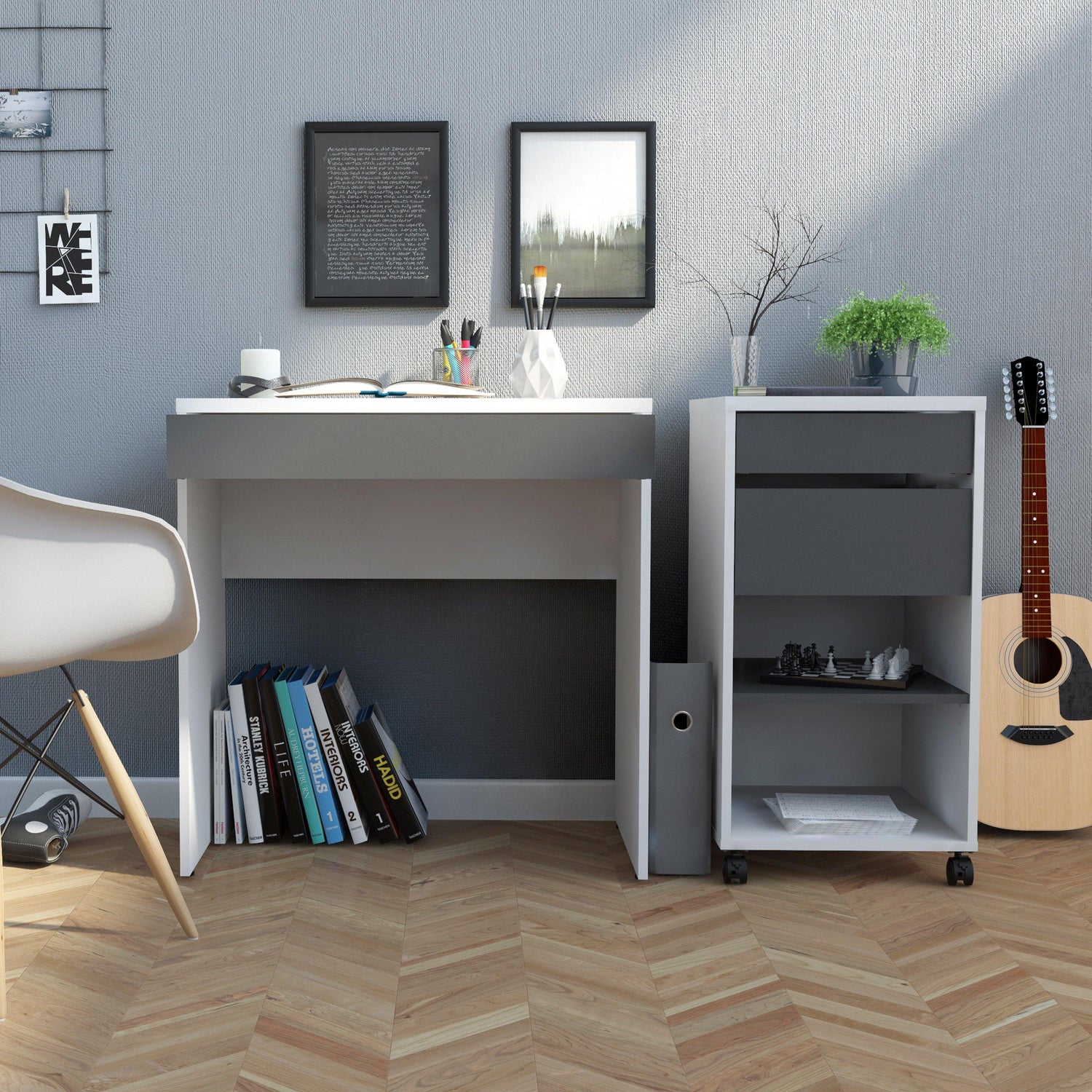 Function Plus Desk White Grey - Home Utopia 