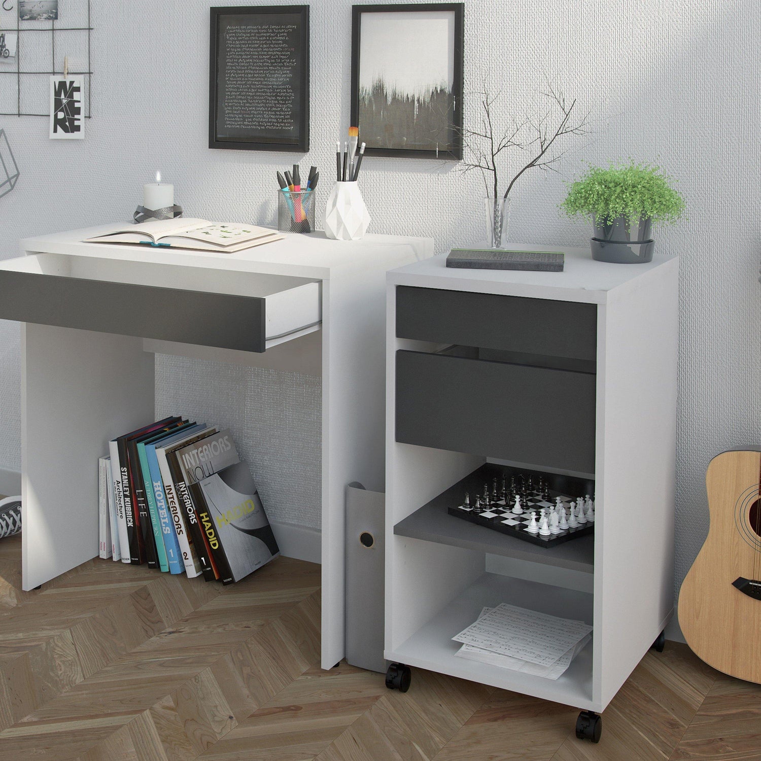 Function Plus Mobile file cabinet 2 drawers + 1 shelf - Home Utopia 