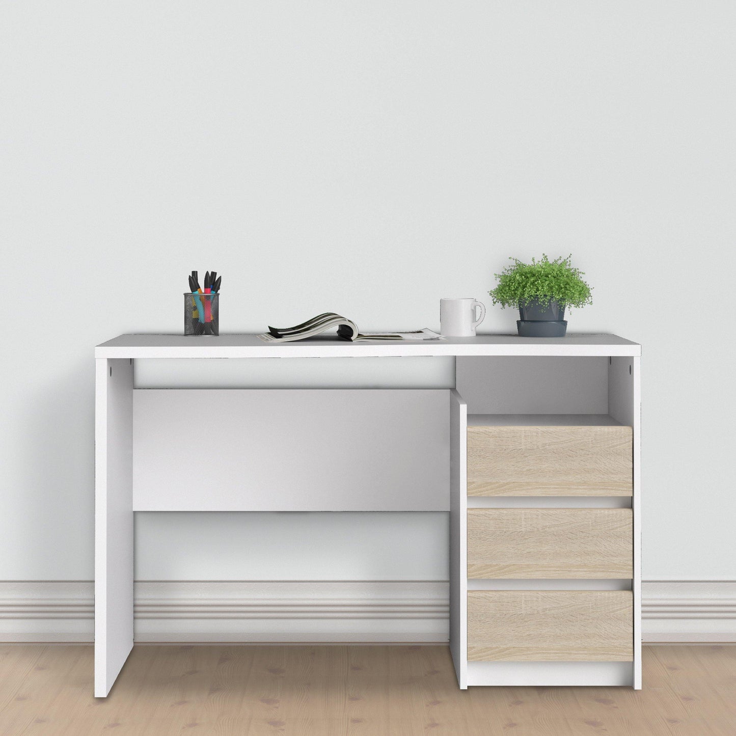 Function Plus Desk 3 drawers White Oak structure - Home Utopia 