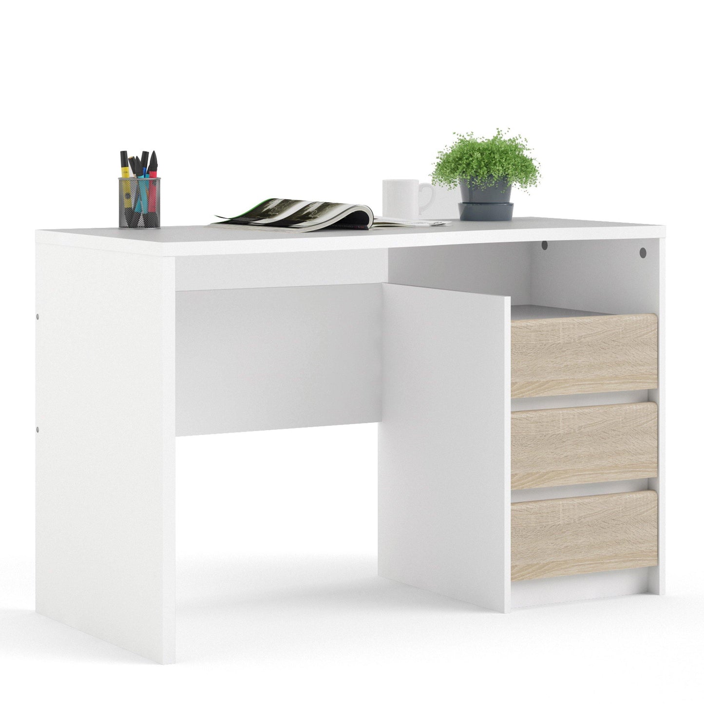 Function Plus Desk 3 drawers White Oak structure - Home Utopia 