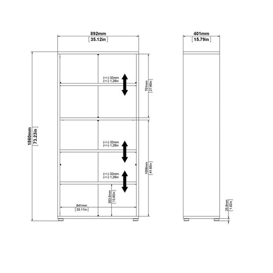 Prima Bookcase 4 Shelves with 2 Drawers and 2 Doors