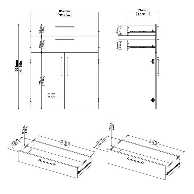 Prima Bookcase 4 Shelves with 2 Drawers and 2 Doors