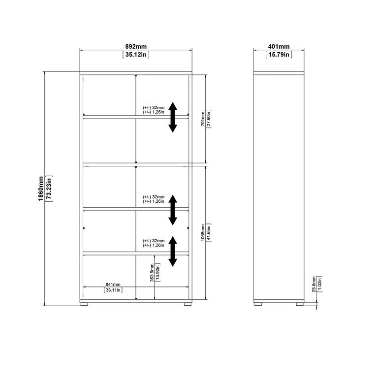 Prima Bookcase 4 Shelves with 2 Drawers and 2 Doors