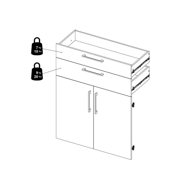 Prima Bookcase 4 Shelves with 2 Drawers and 2 Doors