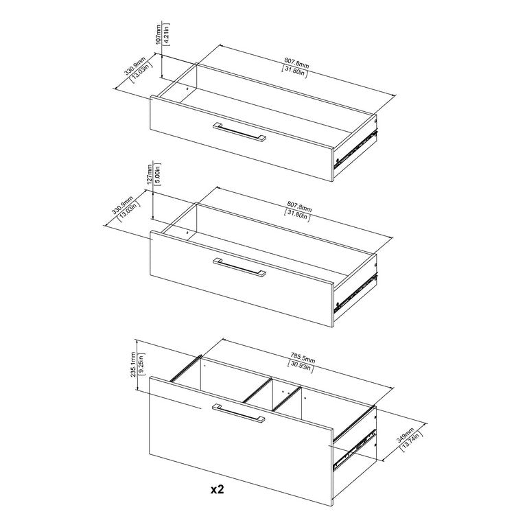 Prima Bookcase 4 Shelves with 2 Drawers + 2 File Drawers.