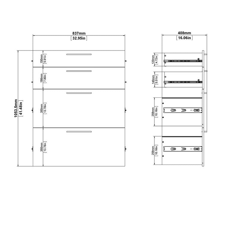 Prima Bookcase 4 Shelves with 2 Drawers + 2 File Drawers.