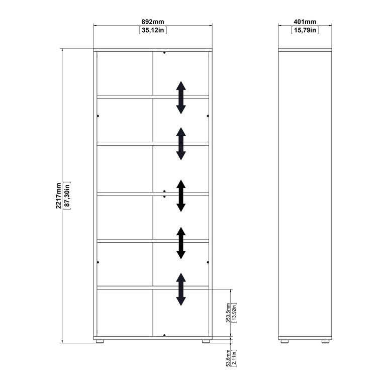 Prima Bookcase 5 Shelves with 2 Drawers and 2 Doors