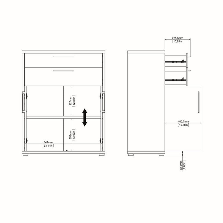 Prima Bookcase 5 Shelves with 2 Drawers and 2 Doors