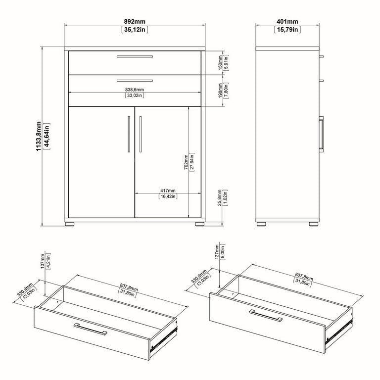 Prima Bookcase 5 Shelves with 2 Drawers and 2 Doors