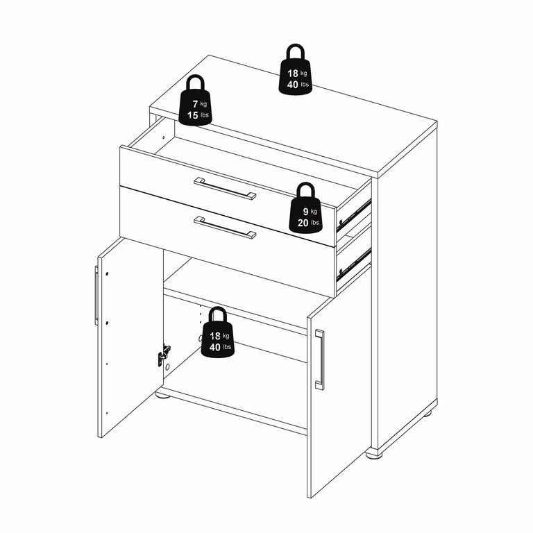 Prima Bookcase 5 Shelves with 2 Drawers and 2 Doors