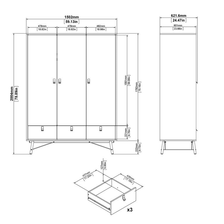 Ry Wardrobe 3 doors + 3 drawers