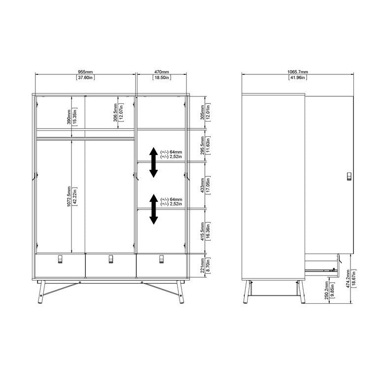 Ry Wardrobe 3 doors + 3 drawers