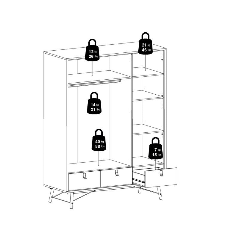 Ry Wardrobe 3 doors + 3 drawers