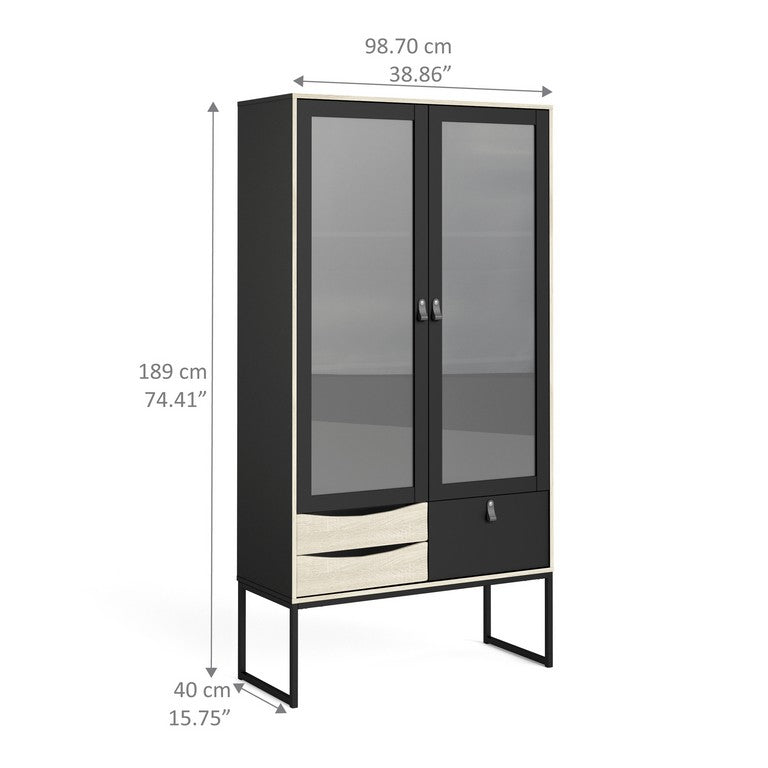 China cabinet 2 frame doors + 3 drawers