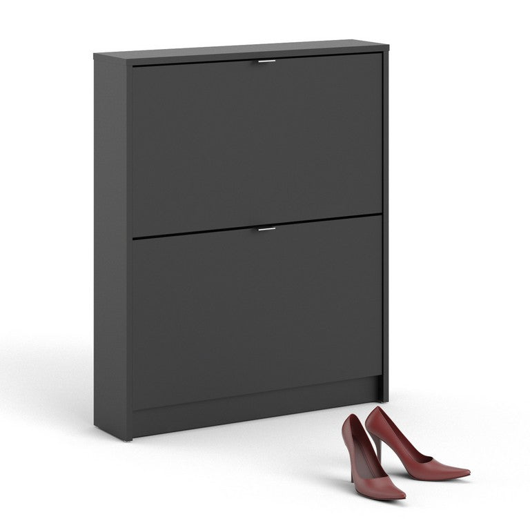 Shoe cabinet w. 2 tilting doors and 1 layer.
