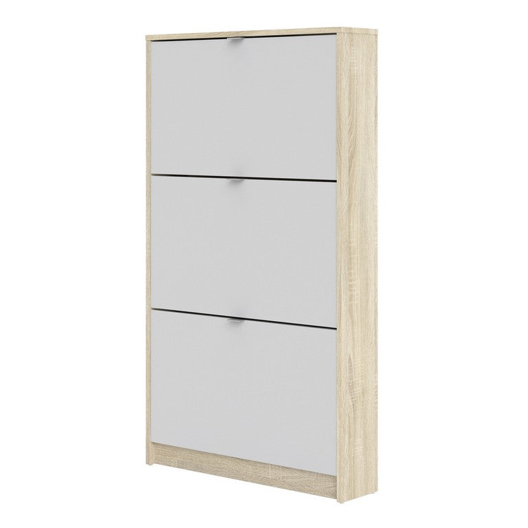 Shoe cabinet w. 3 tilting doors and 1 layer.