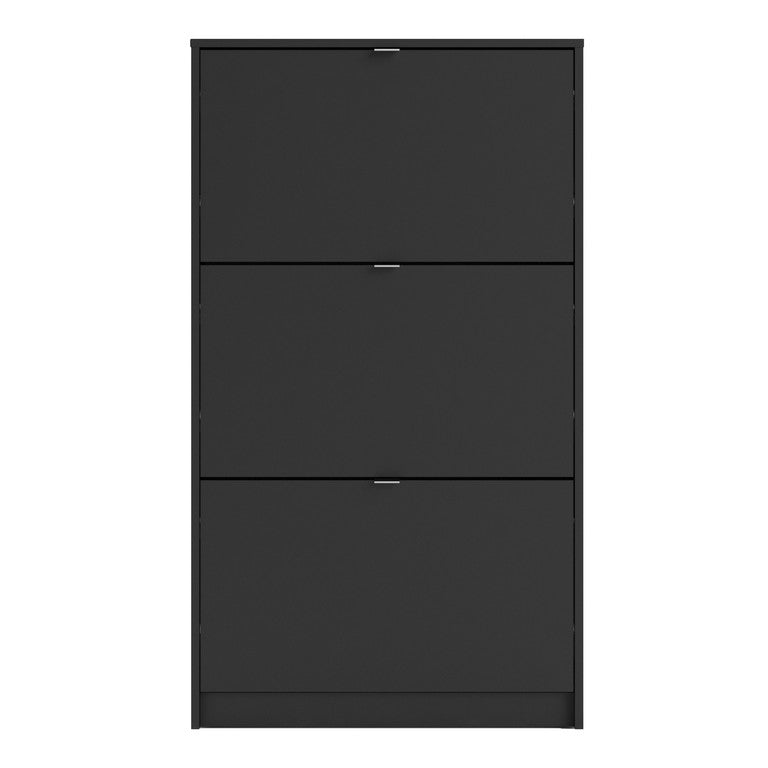 Shoe cabinet w. 3 tilting doors and 1 layer.