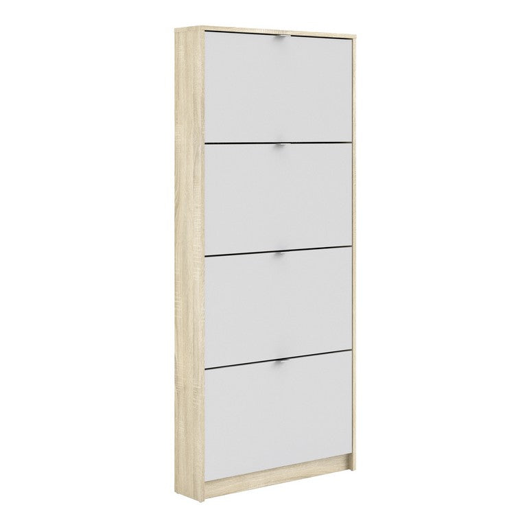 Shoe cabinet w. 4 tilting doors and 1 layer.