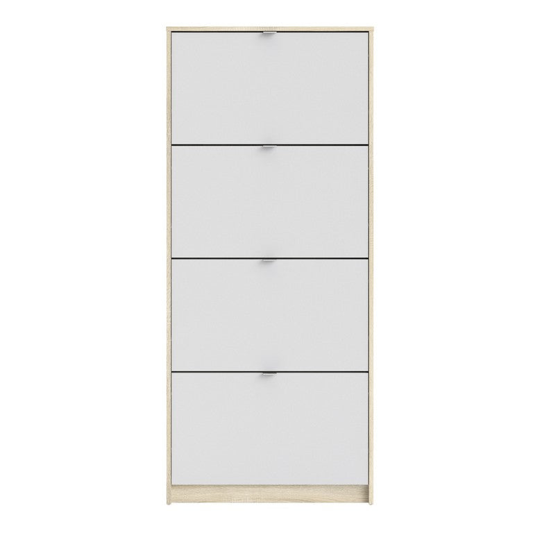 Shoe cabinet w. 4 tilting doors and 1 layer.