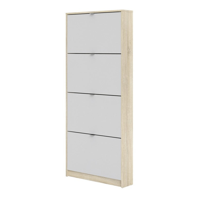 Shoe cabinet w. 4 tilting doors and 1 layer.