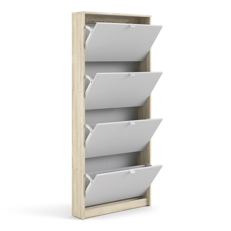 Shoe cabinet w. 4 tilting doors and 1 layer.