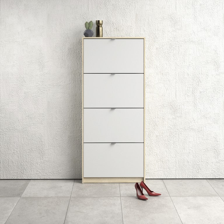 Shoe cabinet w. 4 tilting doors and 1 layer.