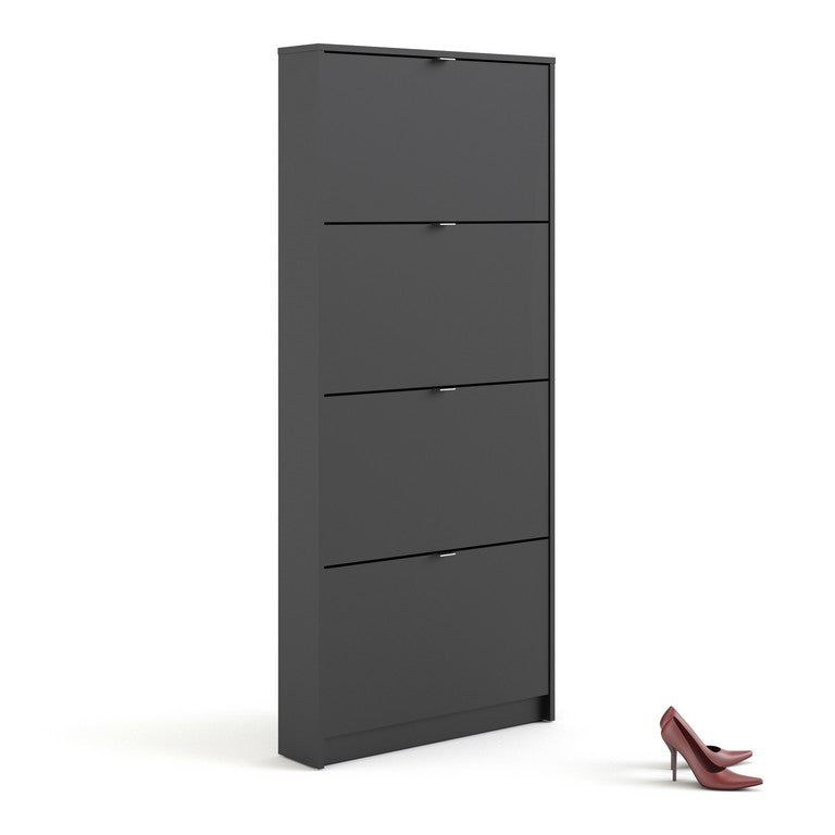 Shoe cabinet w. 4 tilting doors and 1 layer.