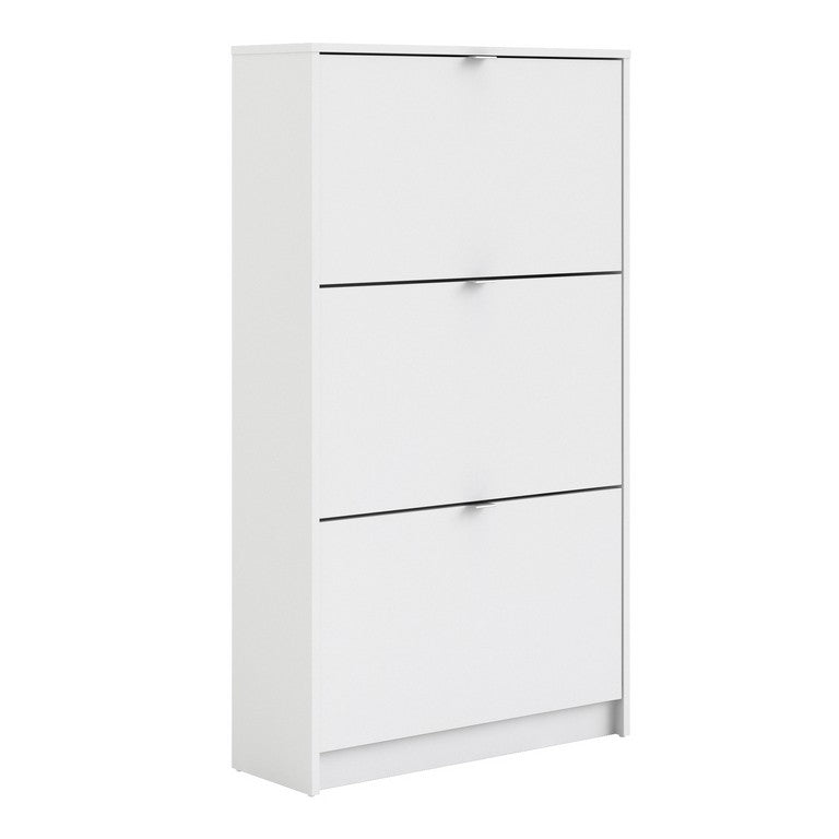 Shoe cabinet w. 4 tilting doors and 2 layers + 1 mirror door