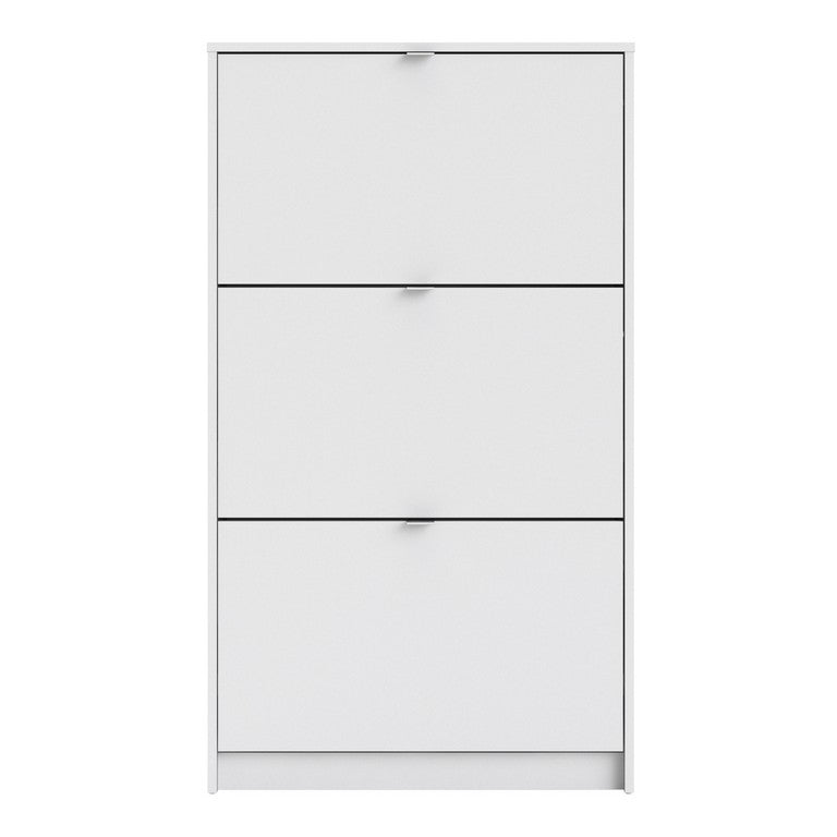 Shoe cabinet w. 4 tilting doors and 2 layers + 1 mirror door