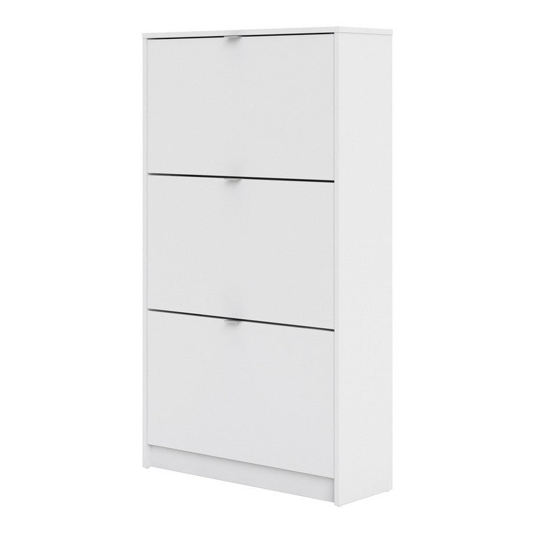 Shoe cabinet w. 4 tilting doors and 2 layers + 1 mirror door