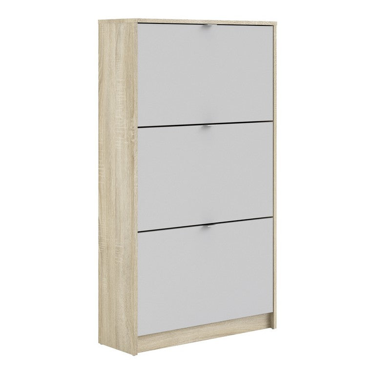 Shoe cabinet w. 4 tilting doors and 2 layers + 1 mirror door