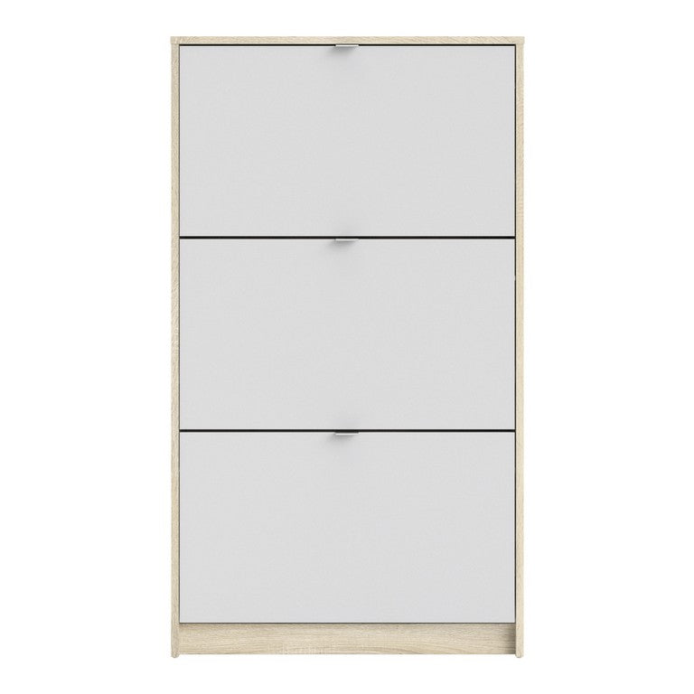 Shoe cabinet w. 4 tilting doors and 2 layers + 1 mirror door