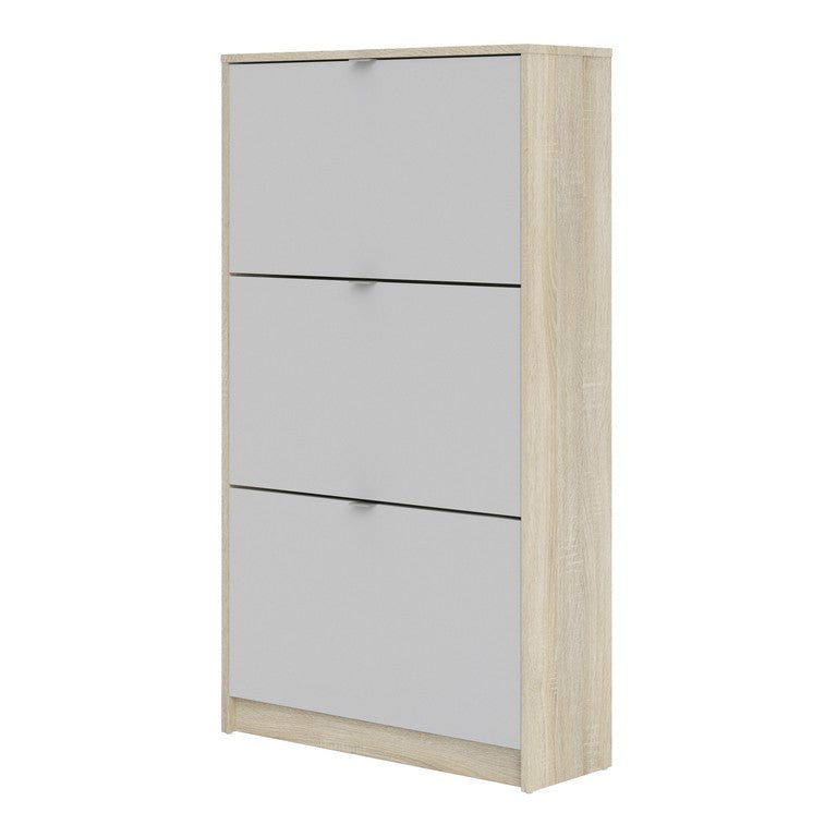 Shoe cabinet w. 4 tilting doors and 2 layers + 1 mirror door