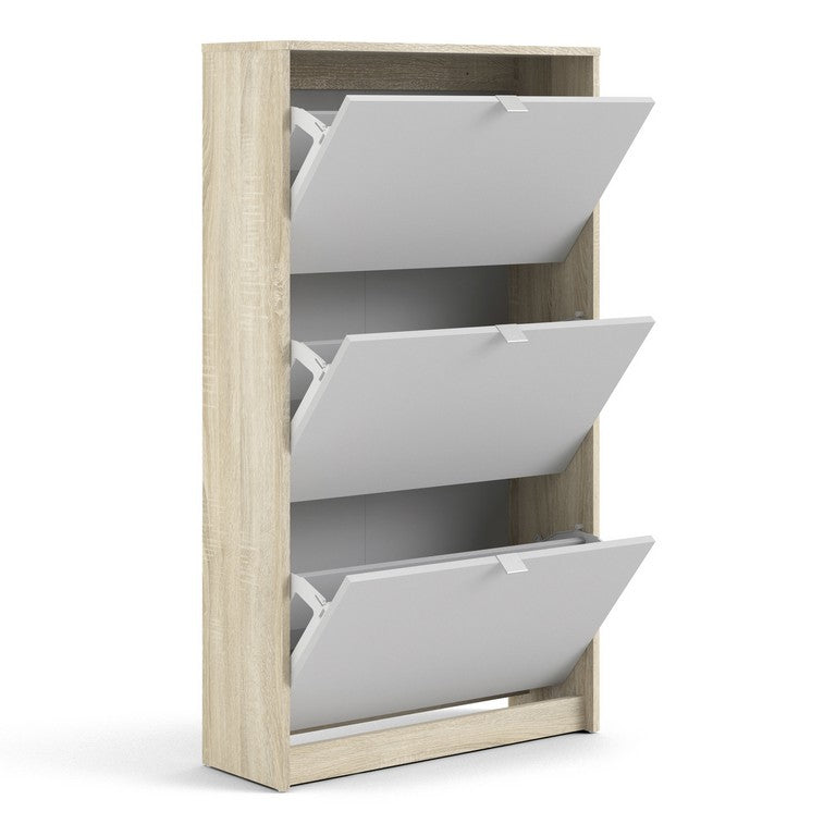 Shoe cabinet w. 4 tilting doors and 2 layers + 1 mirror door