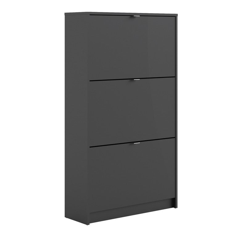 Shoe cabinet w. 4 tilting doors and 2 layers + 1 mirror door