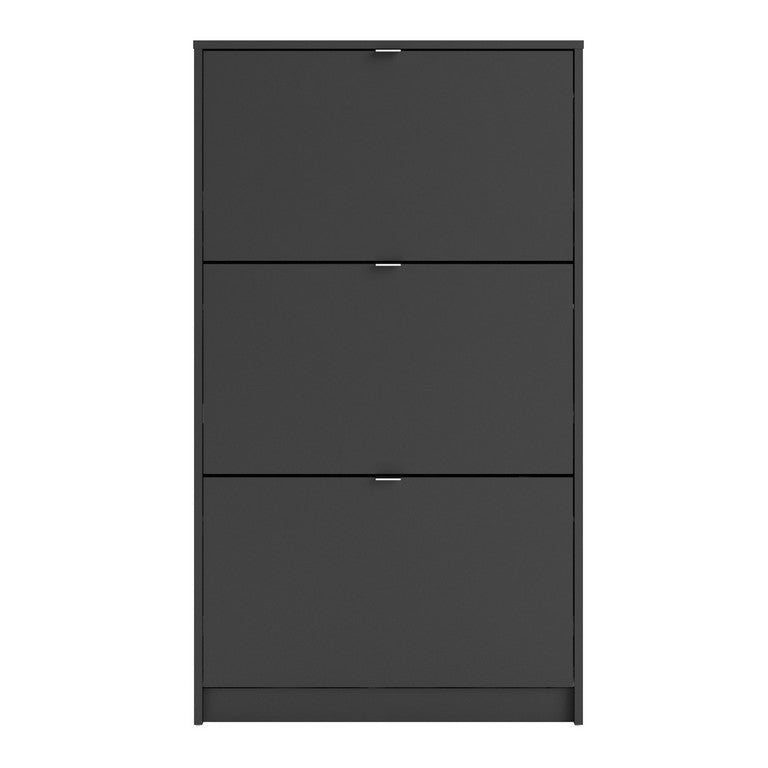 Shoe cabinet w. 4 tilting doors and 2 layers + 1 mirror door