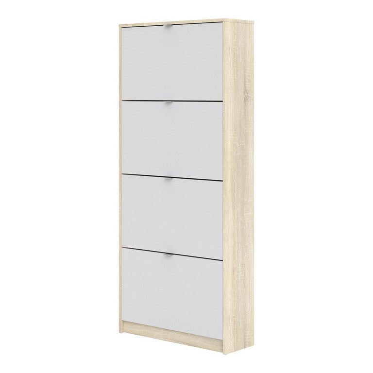 Shoe cabinet w. 4 tilting doors and 2 layers.