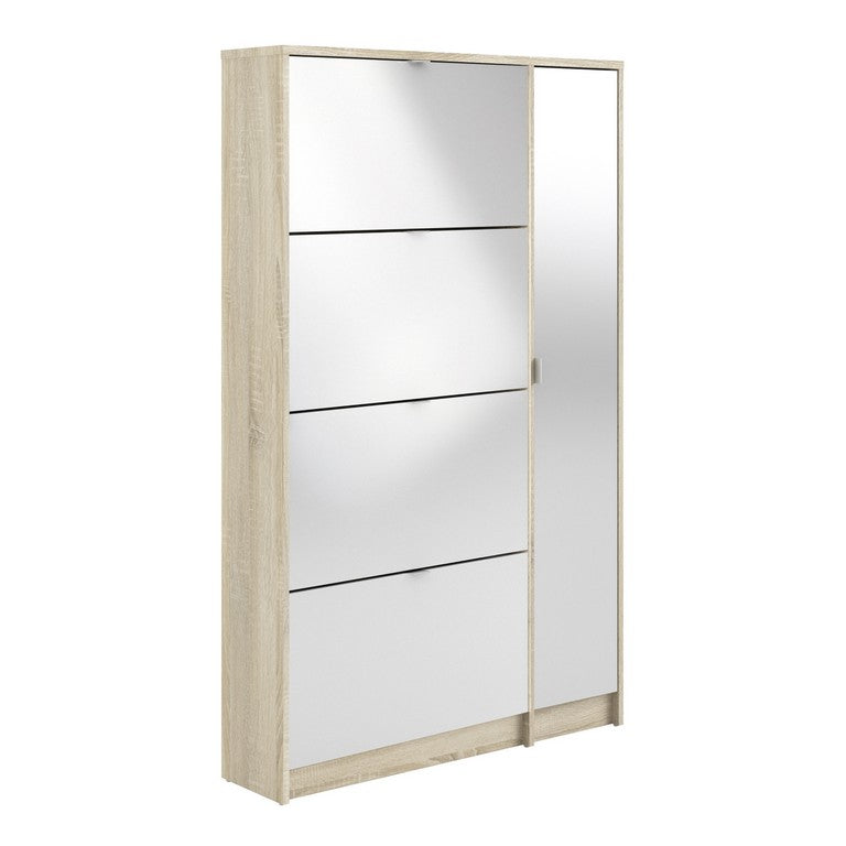 Shoe cabinet w. 4 tilting doors and 2 layers + 1 mirror door