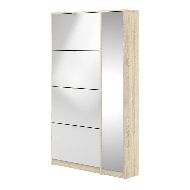 Shoe cabinet w. 4 tilting doors and 2 layers + 1 mirror door