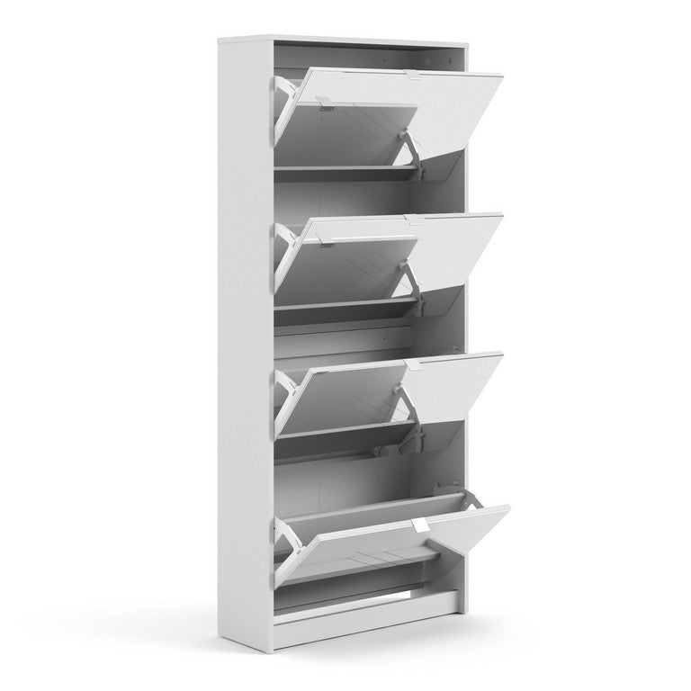 Shoe cabinet w. 4 mirror tilting doors and 2 layers.