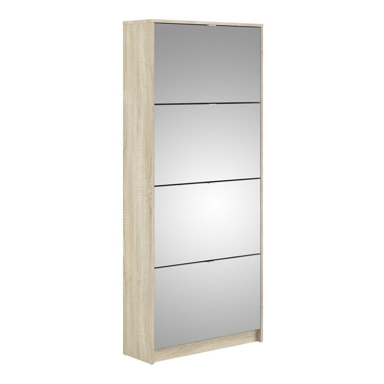 Shoe cabinet w. 4 mirror tilting doors and 2 layers.