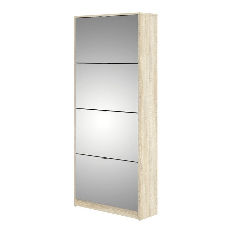 Shoe cabinet w. 4 mirror tilting doors and 2 layers.