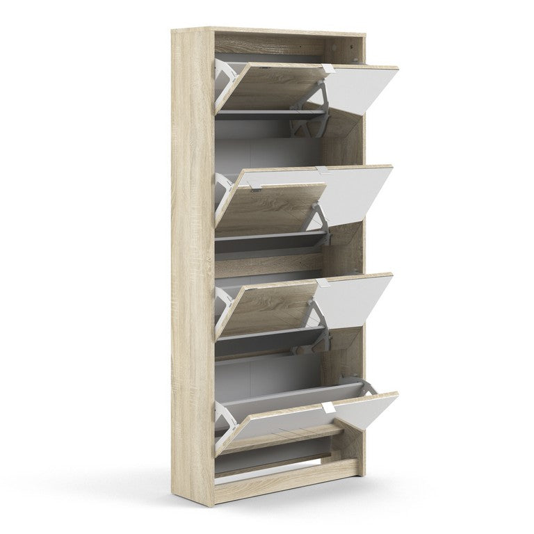 Shoe cabinet w. 4 mirror tilting doors and 2 layers.