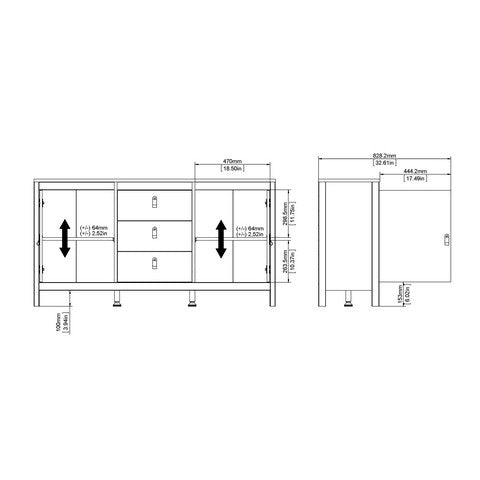 Barcelona Sideboard 2 Doors + 3 Drawers