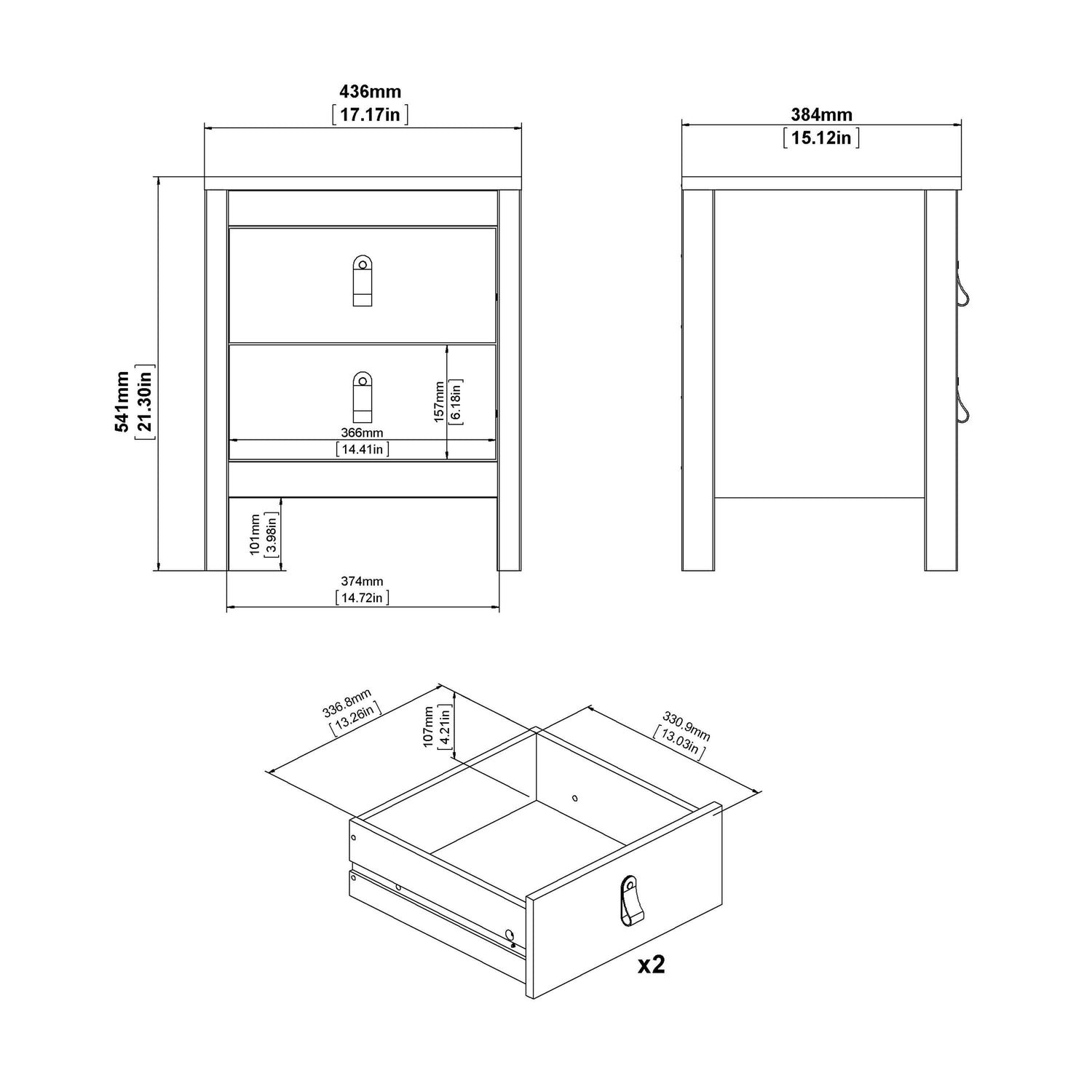 Madrid Bedside Table 2 drawers - Home Utopia 