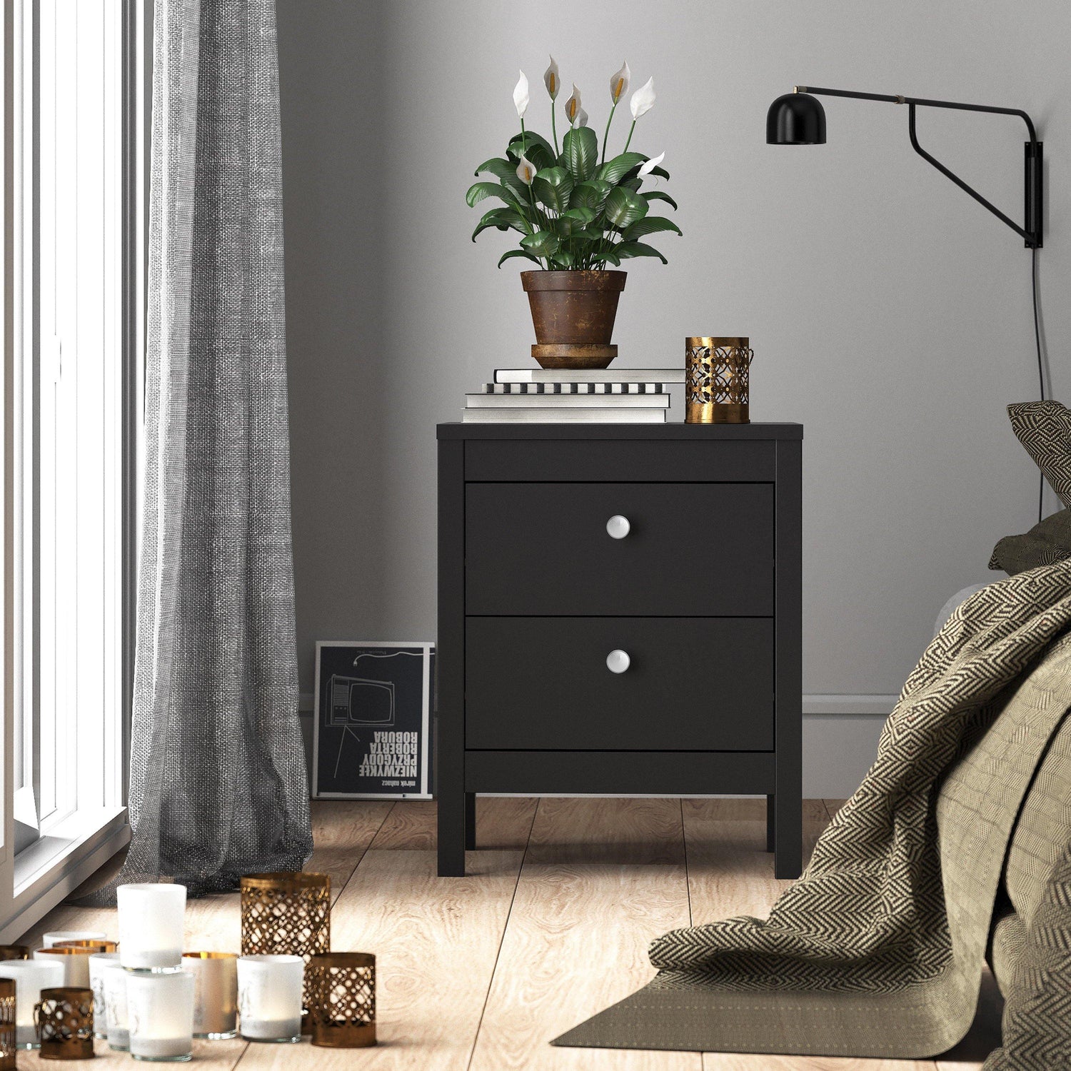 Madrid Bedside Table 2 drawers - Home Utopia 