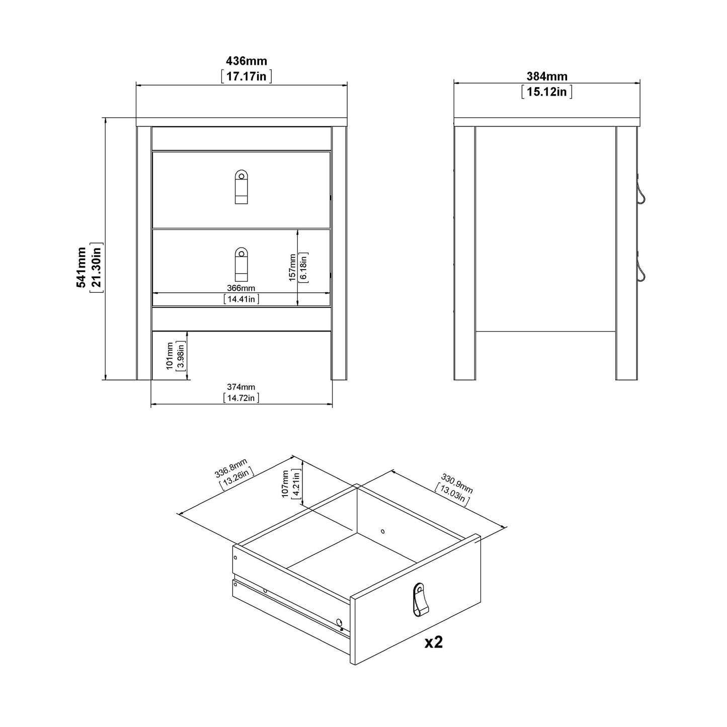 Madrid Bedside Table 2 drawers - Home Utopia 