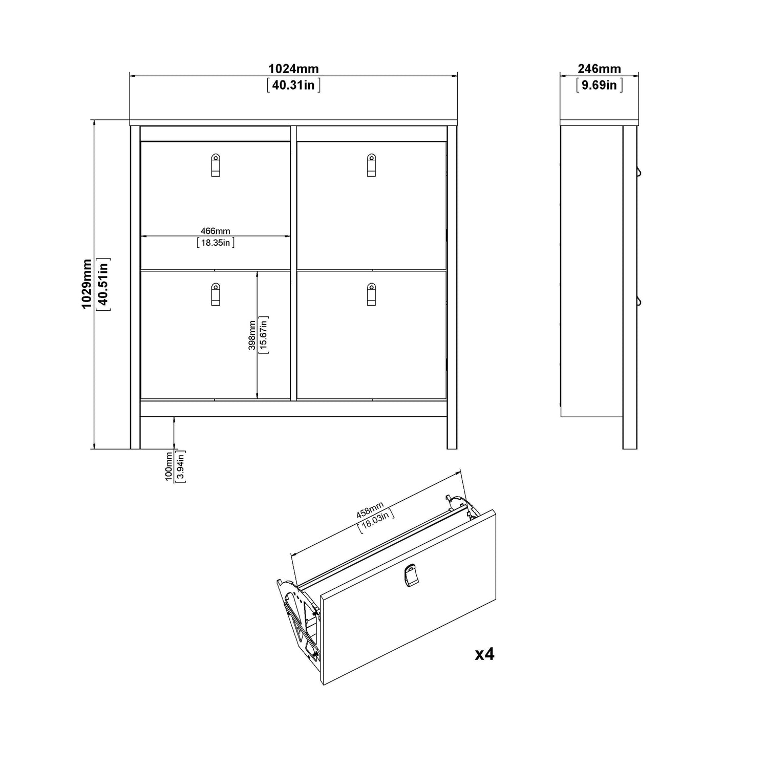 Madrid Shoe cabinet 4 Compartments - Home Utopia 